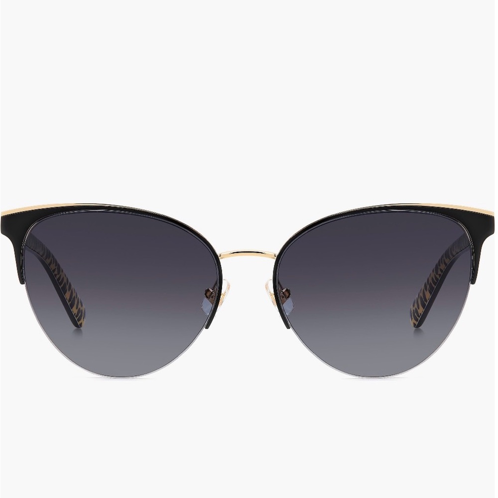 NWT Kate Spade Cat Eye Sunglasses Black Gold Leopard Arms UV400 - Picture 2 of 4